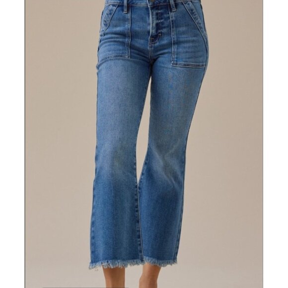 Altard State Jeans Womens Size 31 Blue Wide Leg High Rise Large Pockets Crop - Picture 4 of 13